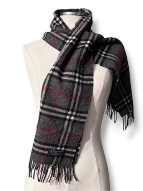 BURBERRY Grey Heritage Plaid Lambswool Scarf VINTAGE